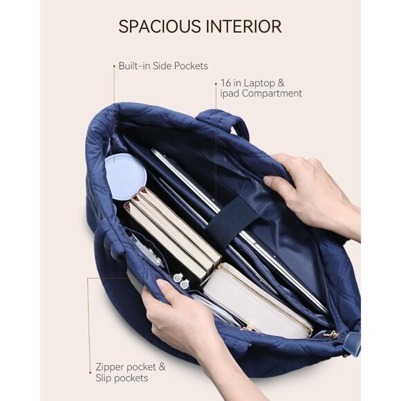 Prite Women Blue Polyester Compartment Quilted Puffer Shoulder Tote Work Bag - Picture 3 of 7